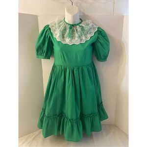 Little princess dress green white lace competition pageant dance girls 7 circle